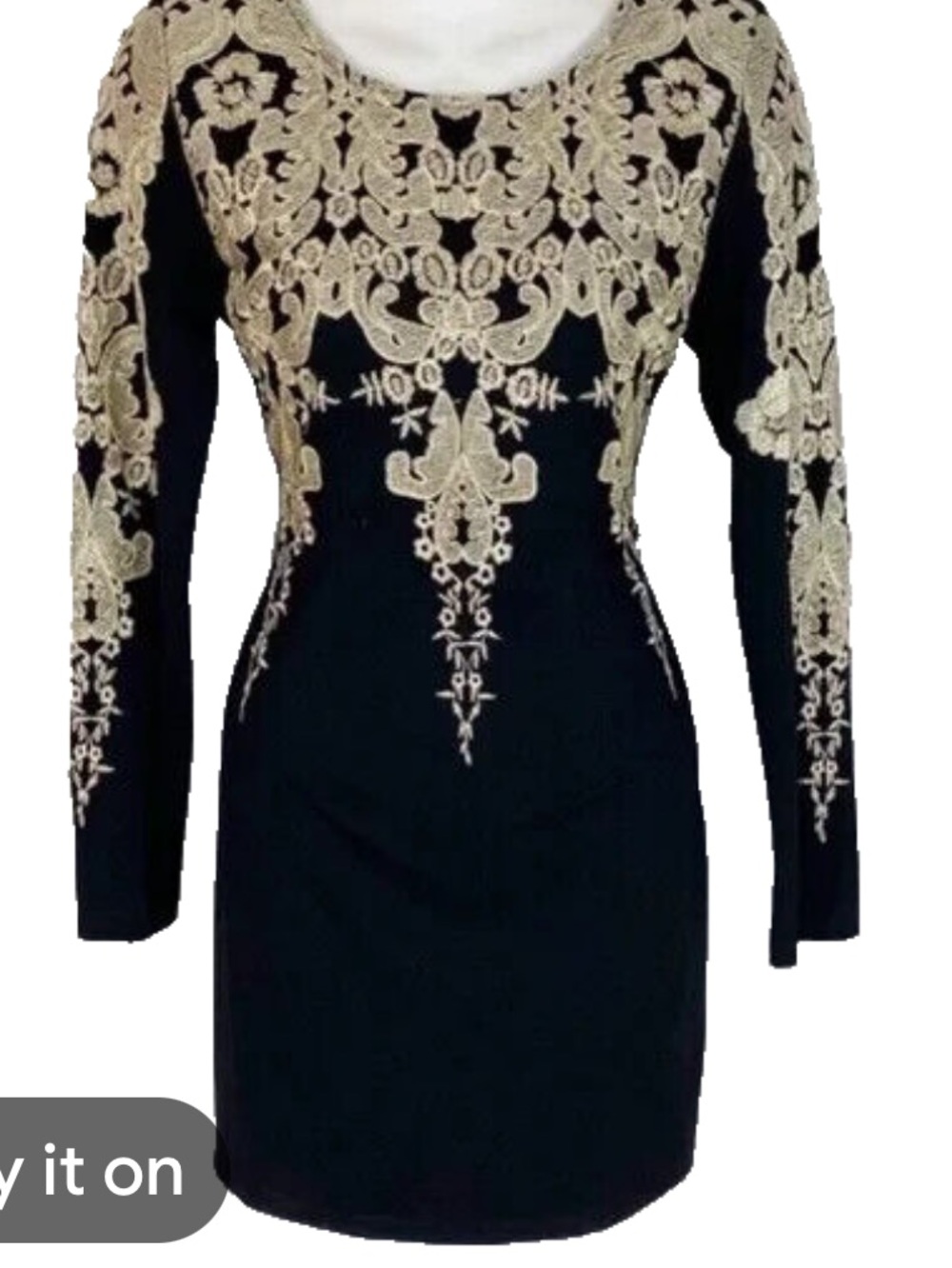 Ark & Co. stunning  Black Mini Dress with Gold Embroidered Details